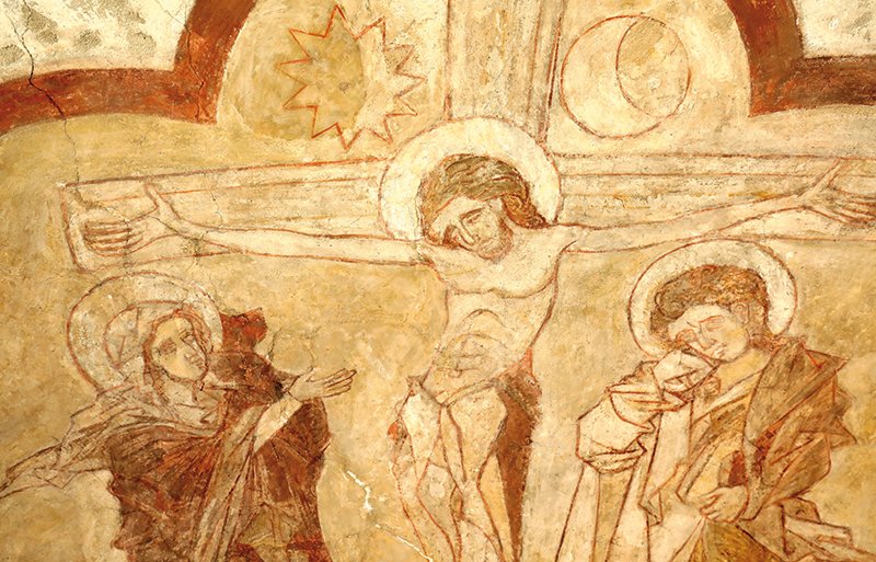 In der Ohnmacht des sterbenden Jesus zeigt sich die Macht der Liebe – Kreuzigungsdarstellung an der Decke des Hochchores in St. Severin. (c) SilviaBins