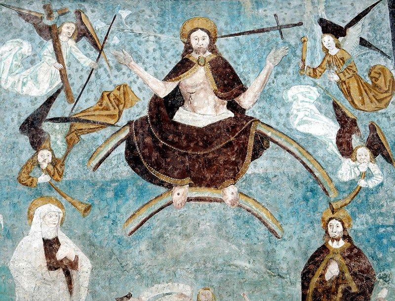 Weltgericht – Fresko an der Außenfassade der Pfarrkirche Imst in Österreich (c) Friedbert Simon / pfarrbriefservice.de