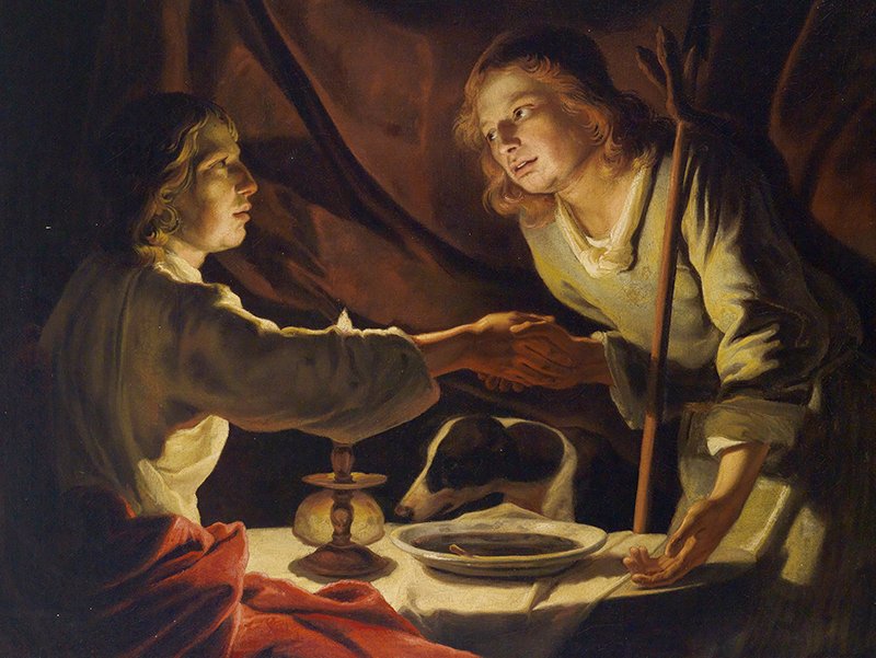 Esau und Jacob  'Das Linsengericht' (Matthias Stomer, Öl auf Leinwand, The State Hermitage Museum ) (c) Matthias Stomer